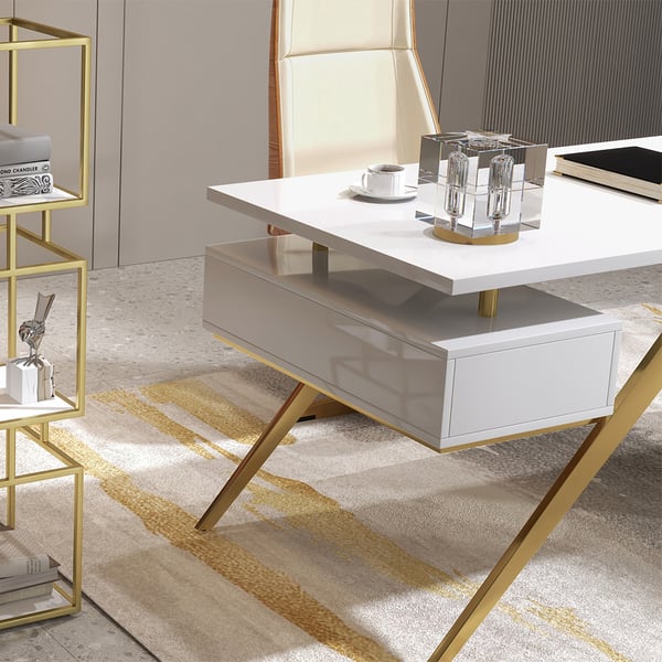 Black modern wooden executive writing desk and chair set for home office, 71 inches