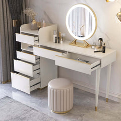 Glamorous Offwhite Vanity Set with Lighted Mirror and Stool, Makeup Dressing Table Included