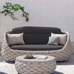 All-Weather 2-Seater Patio Loveseat with Removable Cushions and Stylish Rope Weave