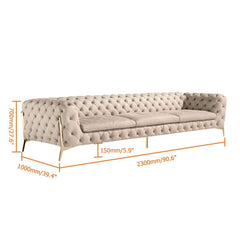 Contemporary 91 inch Beige Modern Chesterfield Sofa 3Seater Button Tufted LeathAire for modern homes