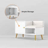 White Contemporary Upholstered Shoe Rack Bench with Storage Cabinet and Shelf Hallway