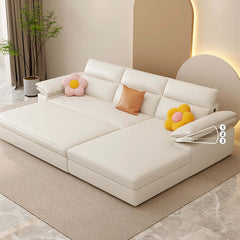 Off White Microfibres Reversible Sleeper Sectional Sofa with Chaise Pull Out Sofa Bed - Stylish Lounge Relaxation Seating