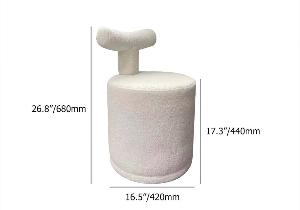 Trendy White Boucle Vanity Stool with Round Seat & Back for Bedroom Vanity Chair
