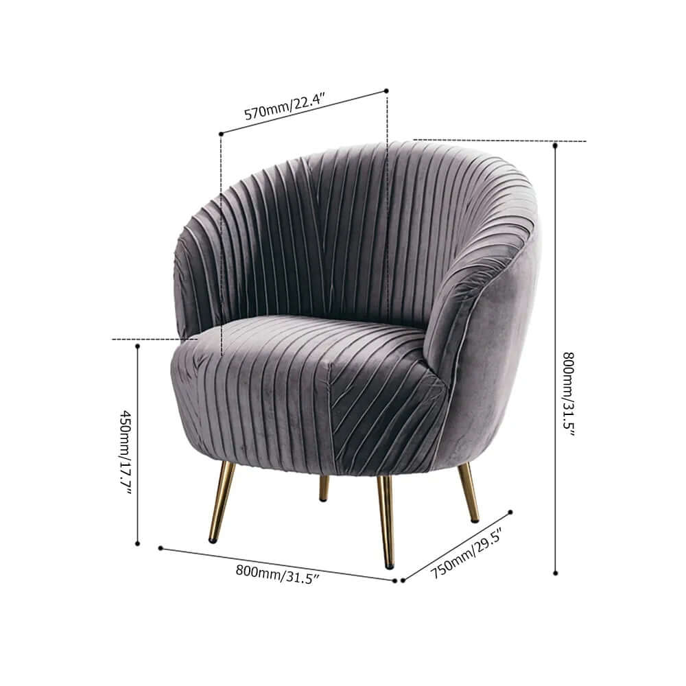 Elegant velvet armchair in blue with gold metal legs, comfortable seating for home or office