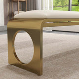 55" OffWhite Modern Dining Room Bench for 3 Person Faux Leather Bench Stainless Steel