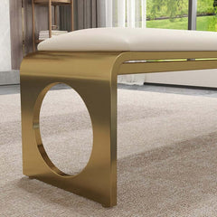 55 inch OffWhite Modern Dining Room Bench for 3 Person Faux Leather Bench Stainless Steel - Contemporary and Comfortable Seating Solution