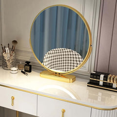 Modern Nordic White Oval Makeup Vanity with Rotatable Mirror and Stool