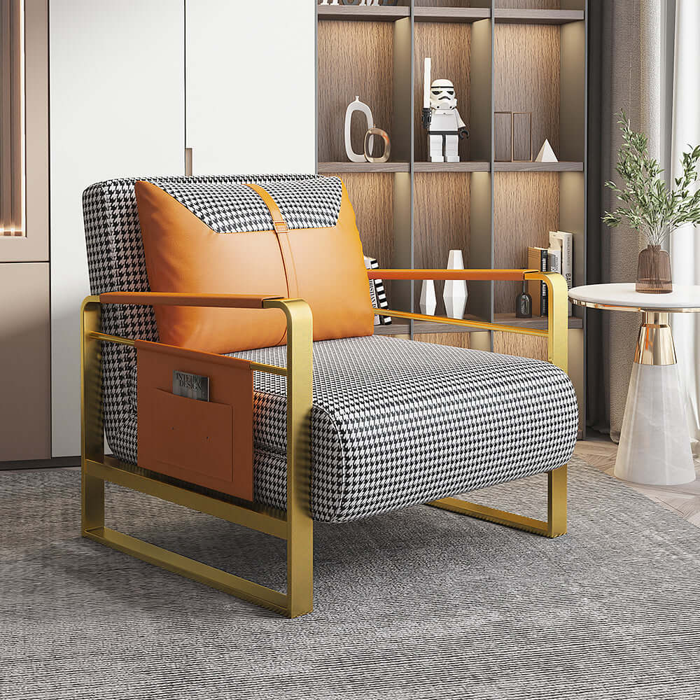 Modern Orange Houndstooth Single Sofabed Convertible Sleeper - Versatile and Convenient for Small Spaces Image principale du produit