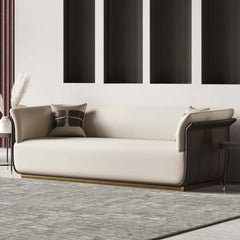 Elegant rectangle sofa in off-white and brown with Microfiber Leather Upholstery