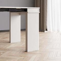 Modern extendable dining table with 4 chairs and rectangle storage sideboard in elegant walnut and gray finish