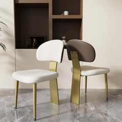 Contemporary white armless dining chairs with curved back, set of 2, upholstered modern side chairs