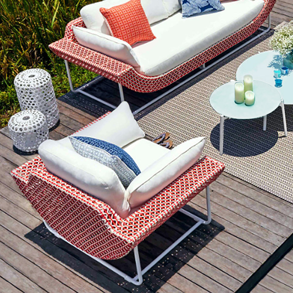 43.3" Wide Modern Aluminum & Rattan Outdoor Patio Sofa with Cushion in White & Orange