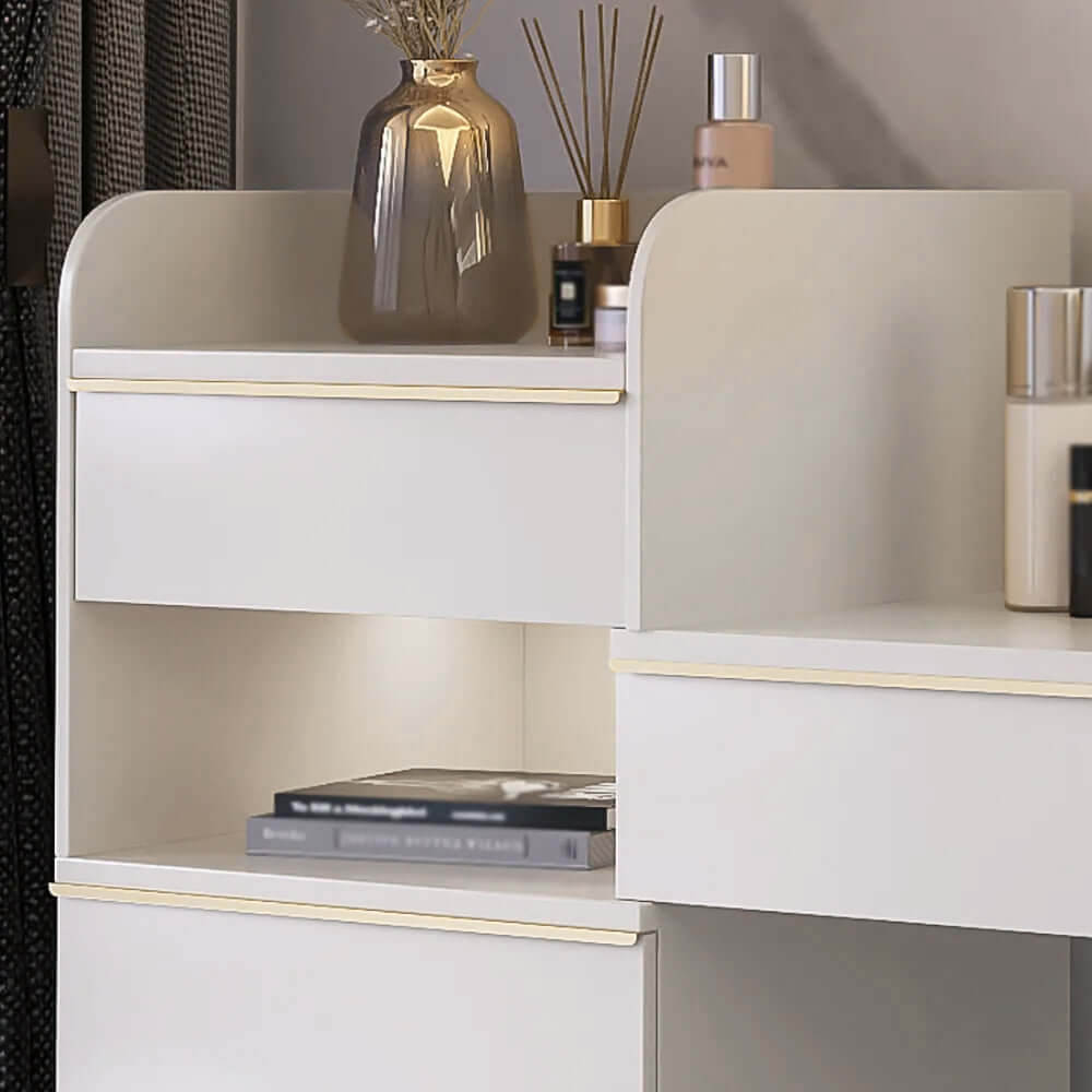 Offwhite Makeup Vanity Set Dressing Table with Lighted Mirror Cabinet & Stool Included - Cocochairs Offwhite Makeup Vanity Set Dressing Table with Lighted Mirror Cabinet & Stool Included - Cocochairs