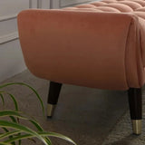 Modern Entryway Bench Pink Velvet Upholstered Ottoman Bench for End of Bed
