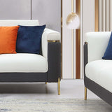 Gray & Beige Modern Living Room Set Faux Leather Upholstered Sofa Set Pillow Included