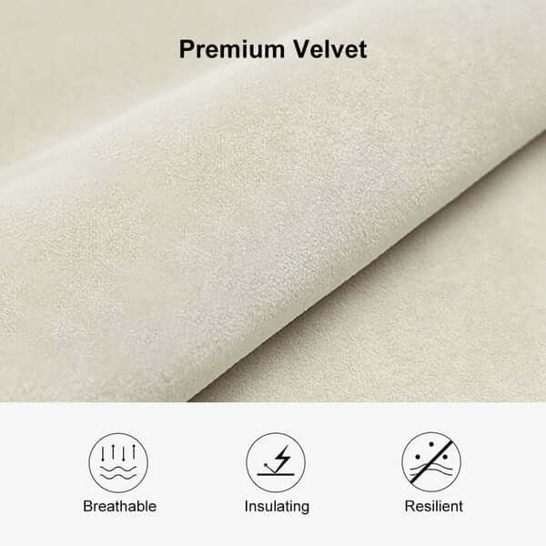 Contemporary white velvet bedroom bench with back, clear acrylic legs, and plush upholstered cushion