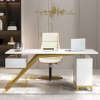 Black modern wooden executive writing desk and chair set for home office, 71 inches