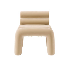 Beige Velvet Accent Chair Upholstery Horizontal Channeled for Living Room - Comfortable and chic lounge chair option