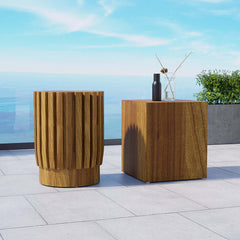 2-piece teak wood coffee table set with modern round and rectangle design