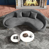 Modern 63" Pink Velvet Curved Sofa Gold Metal Toss Pillow Included