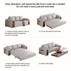 Space-saving 94.5" gray pull out sofa bed convertible LeathAire sleeper with lifttop coffee table