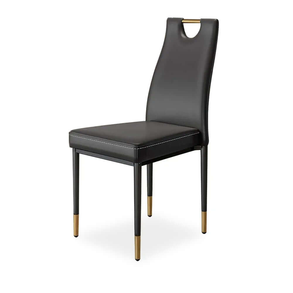 Sleek black dining chairs with modern upholstered design and steel legs