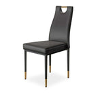 Sleek black dining chairs with modern upholstered design and steel legs