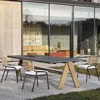 Elegant 9-Piece Outdoor Dining Set with Marble Top & Rattan Chairs