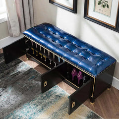 Padded Entryway Bench with Shoe Rack and Storage