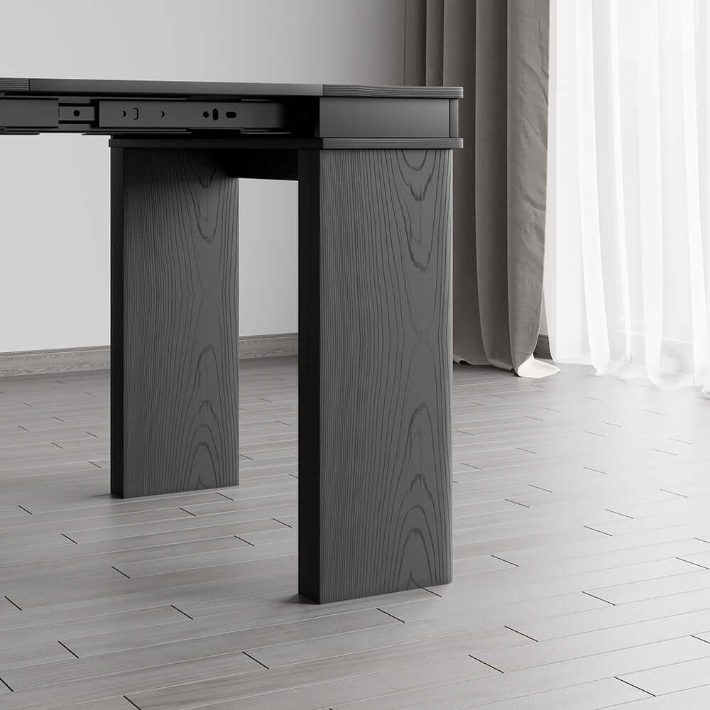 Modern extendable dining table with 4 chairs and rectangle storage sideboard in elegant walnut and gray finish