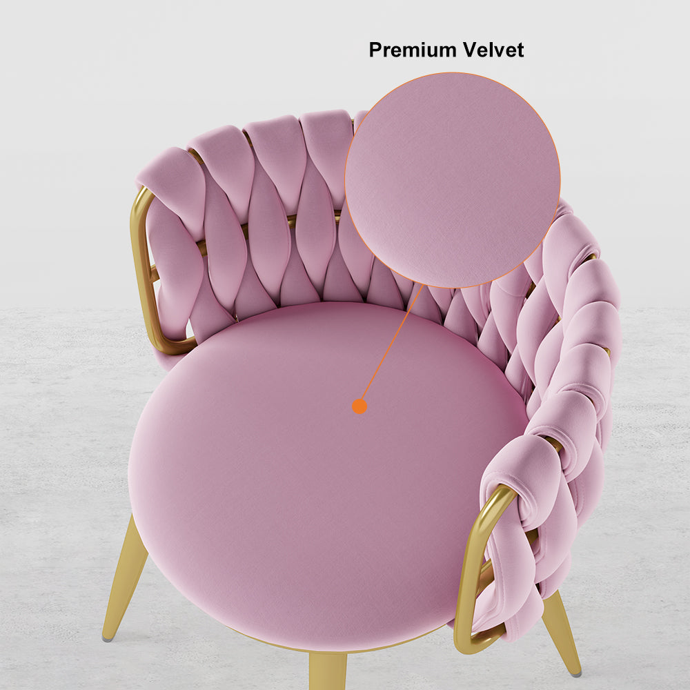 Nordic Pink Round Accent Chair with Velvet Upholstery