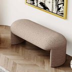 Brown and white boucle stool with short and long design, ideal for living room, bedroom, or entryway seating