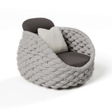 4 Pieces Woven Rope Outdoor Sofa Set with Faux Marble Top Coffee Table in Black & Gray