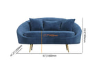 Elegant pink velvet sofa with curved design, gold metal frame, 63 inch length, includes toss pillow