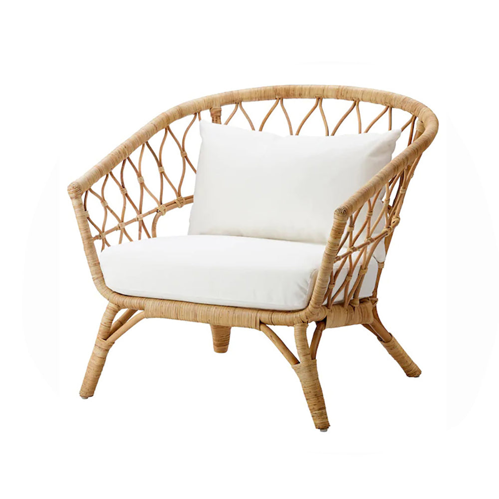 PE Rattan Accent Chair Fabric Upholstered with Cushion Chair