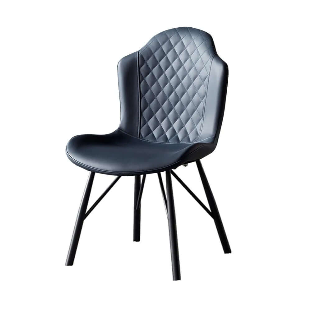 Pair of elegant high back dining chairs upholstered in leather for stylish dining