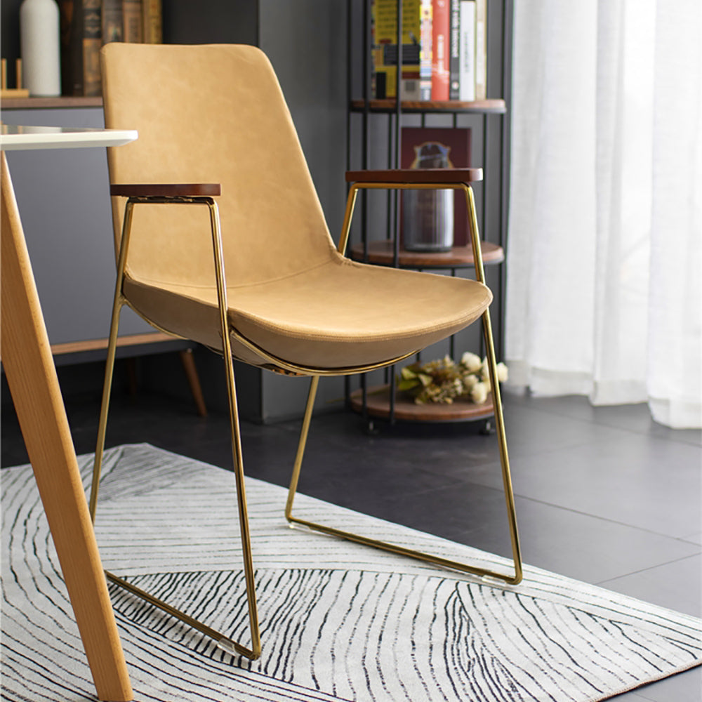 Contemporary Dining Chair PU Leather Upholstered with Gold Legs