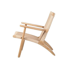 Stylish 105-degree lounge chair with solid wood frame and woven back