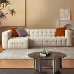 Modern White Tufted Boucle Sofa with Power Sleeper Sectional, 112.2 inch, Living Room Furniture