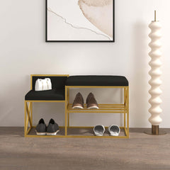 Luxurious white and gold PU leather upholstered bench for entryway