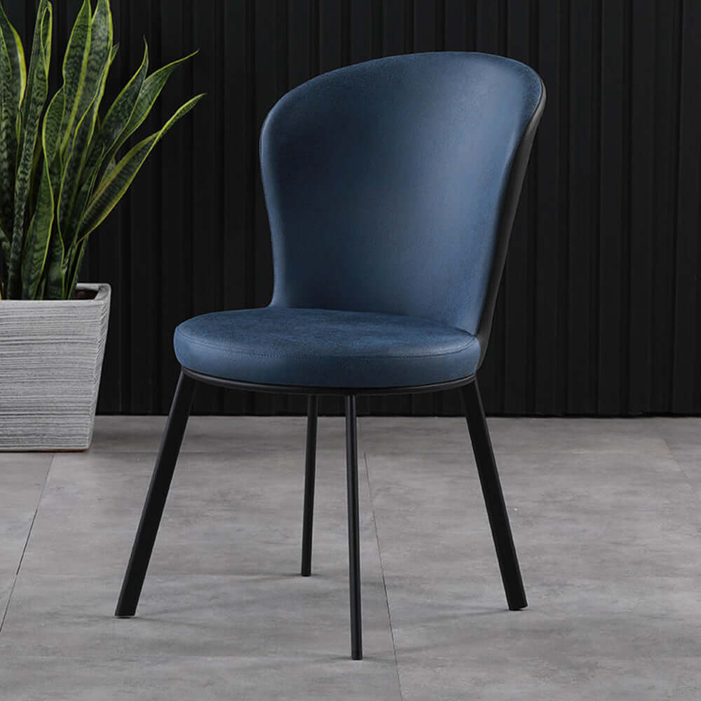 Modern dining chair with high back and leathaire upholstery in black, set of 2