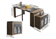Modern extendable dining table with 4 chairs and rectangle storage sideboard in elegant walnut and gray finish