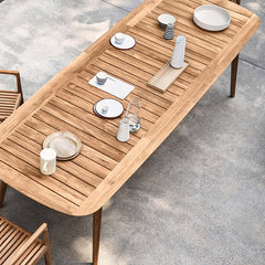 7 Pieces Modern Outdoor Dining Set with Teak Wood Table and Chair in Natural ambiance