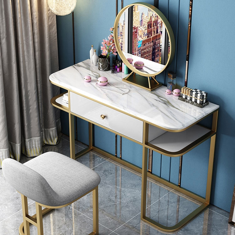 Tocador de mesa de mármol sintético con espejo y cajonera incluida Base de  metal en dorado pequeño - Cocochairs