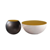 Modern White Round Drum Coffee Table Hollow Interior Storage Yellow Top 1 Piece