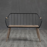 Simple Wooden Bench with Backrest Arm Loveseat Bench Metal