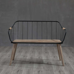 Charming wooden bench with backrest and armrests, ideal for backyard picnics