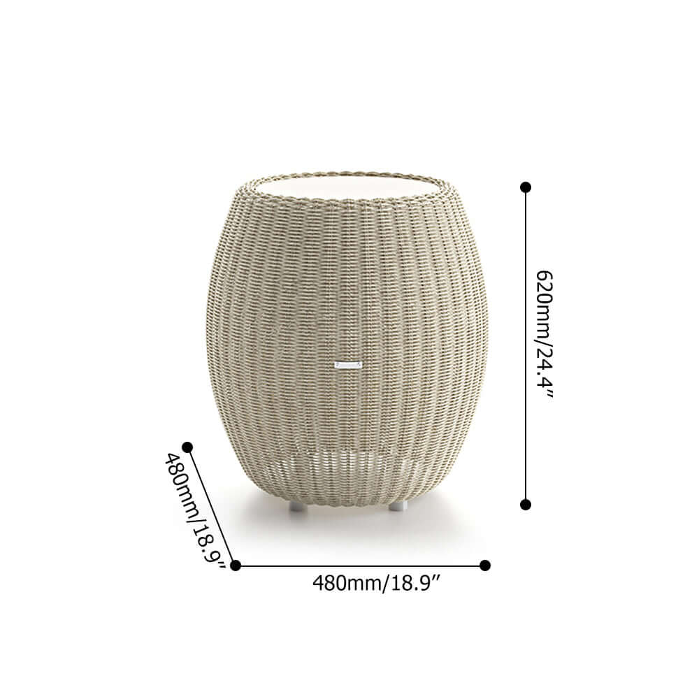 18.9 inch black rattan glass top barrel end table with coffee table design