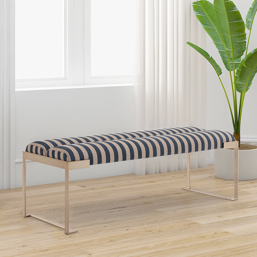 Modern Bench Stripe Velvet Upholstered Bench Ottoman Bench in Gold Bench