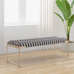 Modern Bench Stripe Velvet Upholstered Gold Bench Ottoman - Luxurious Furniture for Living Room